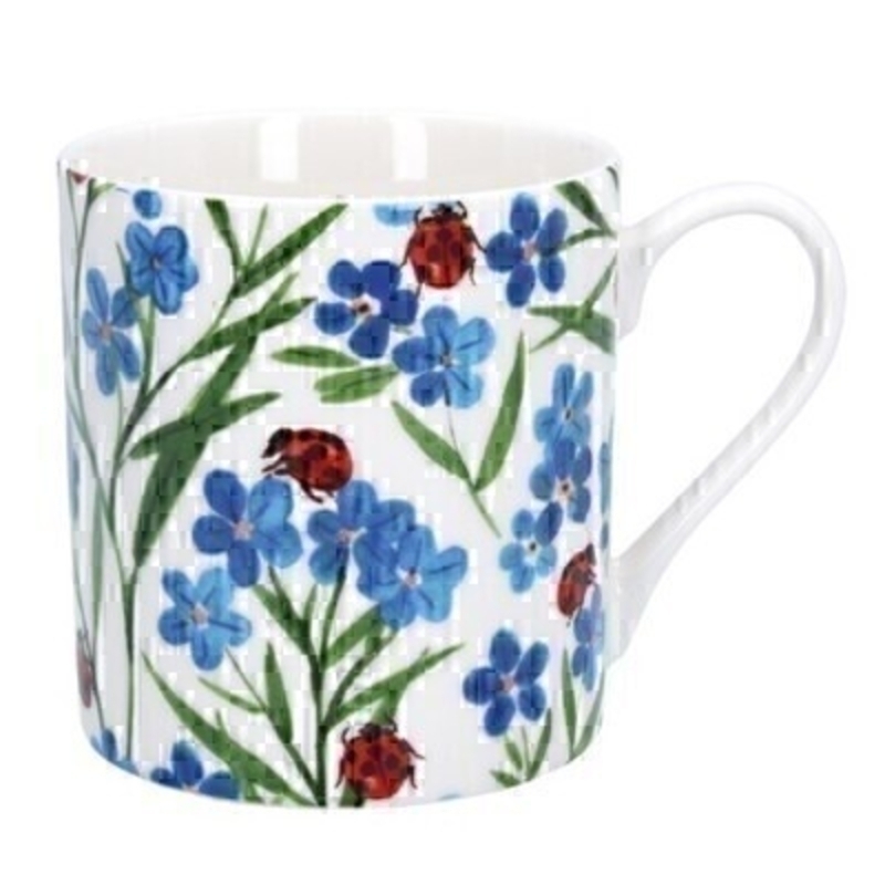 This Blue & Red Ceramic Floral Mug by designer Gisela Graham is a lovely addition to any tea set. The perfect size for a cup of tea or coffee it would suit any home. Hand painted with blue forget-me-not flowers and red ladybirds on a white ceramic mug. By London based designer Gisela Graham who designs really beautiful gifts for your garden and home. Would make an ideal gift. Matching items available.